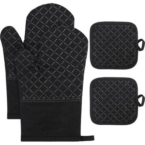 Ofenhandschuhe und Topflappen, 4er-Set aus hitzebeständigem Silikon bis 230 °C – für BBQ, Grill und Backen.