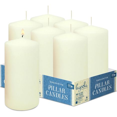 Set 6 Candele Blocco Senza Profumo Decorative Beige 75x150 mm (1/5)