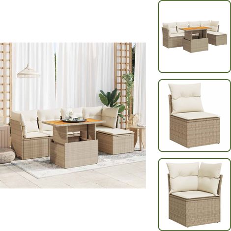 vidaXL Salon de jardin avec coussins 6 pcs beige résine tressée (1/5)