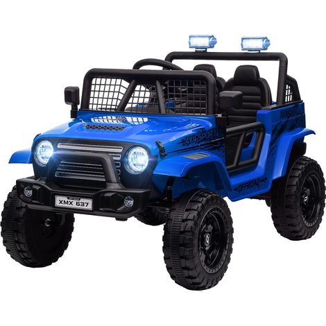 Elektro Kinderauto, 12 V 3-5 km/h Geländewagen mit Musikanschluss, Kinderfahrzeug mit 2,4G Fernbedienung, Scheinwerfer, Hupe, Elektrisches Kinderfahrzeug für Kinder 3-6 Jahre, Blau