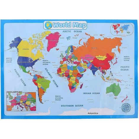 feuille de carte du monde résistante à l'usure pour enfants d'âge préscolaire, affiche cognitive pour enfants à la maison (style aléatoire)