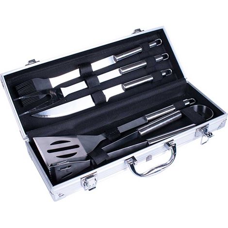Set Valigetta Accessori Utensili Barbecue BBQ Forchettone Pinza Spatola Coltello (1/7)