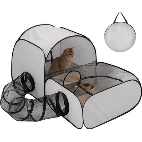 Enclos pliable pour animaux de compagnie - 100 x 50 x 70 cm - Gris - Avec tunnel - Portable (1/5)