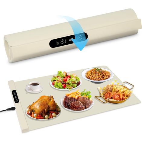 Plateau Chauffant électrique en Silicone, 24" x 15.16", Pliable et Pliable, avec 6 Niveaux de température et minuterie 6 Heures, Idéal pour la Maison et Les buffets-Crème (1/5)