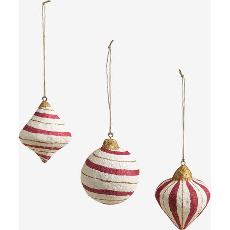 SKLUM Set aus 3 handgefertigten Weihnachtsdekorationen aus Pappmaché Grisen Granat                                  