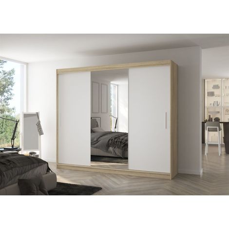 Schiebetürenschrank Schrank Nr.540 in Sonoma- Weiß matt- Spiegel 250x215x58 cm (1/3)