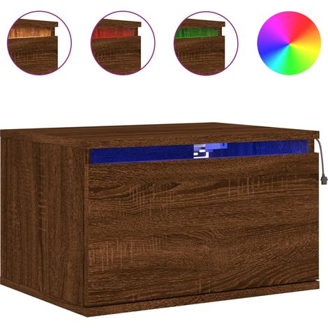 Comodino sospeso con luci LED e cassetto 50 x 36 x 30 cm multistrato rovere marrone DEC034185