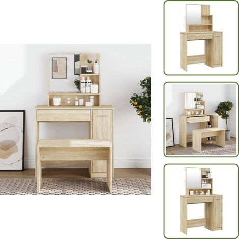 Schminktisch mit Spiegel Sonoma-Eiche 86,5x35x136 cm - Schminktisch - Kosmetikschrank - Badezimmermöbel - Spiegelkommode - Makeup Tisch (1/5)
