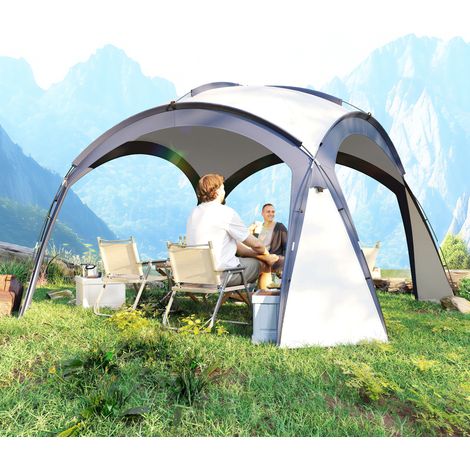 Tente dôme pour 6 à 8 personnes, pavillon, protection contre le soleil et la bruine, 3,5 x 3,5 x 2,22 m, blanc crème