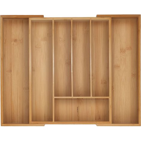 Relaxdays Cutlery Tray, 5-7 Compartments, 5 x 29.5-47.5 x 38 cm, Extendable Drawer Organiser, Bamboo, Kitchen, Natural