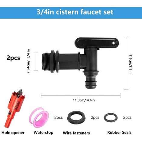 Set mit 2 3/4"-Wasserhähnen für Tanks und Regenwassernutzungsanlagen, Gartenwasserhahn, Industrie- und Gartenzubehör (1/3)