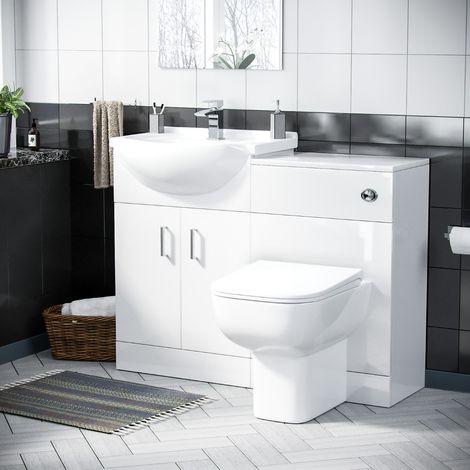 Dyon 950mm Vanity Basin Unit, WC Unit & Back to Wall Toilet White (1/5)
