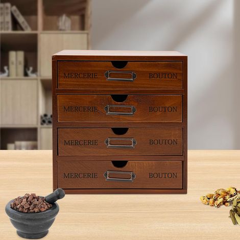 Schreibtisch Organizer Holz Büro Aufbewahrungsbox mit Schubladen Vintage für Büroutensilien Halsketten Ohrringe Teebeutel 24.5x17.5x24.5cm (1/5)