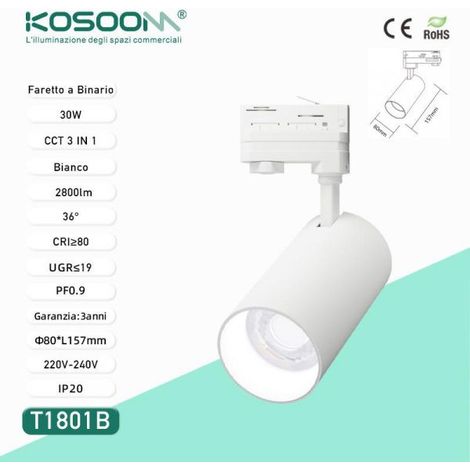 Faretto a Binario 30W CCT-3000K-4000K-6000K BIANCO