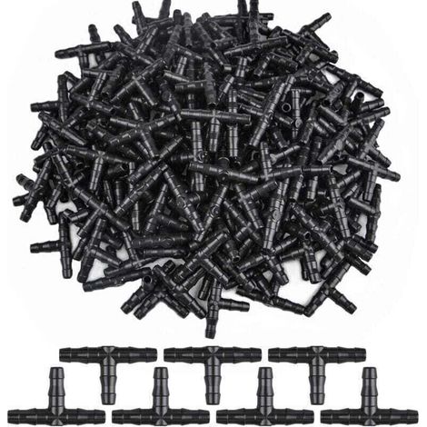 300 Pcs 3 Way Tee Connecteurs Trois Vers Barbelé Dripper D'arrosage Connecteur T Connecteur Adaptateur Tube Raccord De Tuyau D'arrosage Arroseur Cannelé Tuyau D'égouttement Système 4/7 Mm (1/5)