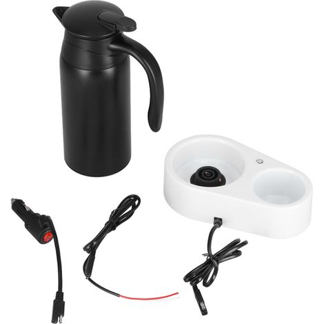 Bouilloire électrique portable 800 ml pour voiture, distributeur d'eau avec base blanche et joint d'étanchéité en silicone, idéale pour les voyages. Couleur : noir. (1/5)