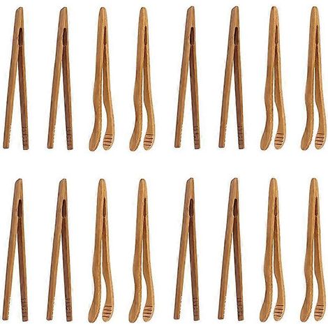 16 pièces bambou Toaster pinces 7 pouce bois cuisson pinces ustensile de Cuisine pour fromage Bacon Muffin fruits pain (1/5)