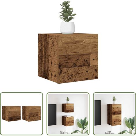 Armoire tv murale - Meuble TV mural 2 pcs vieux bois 30,5x30x30 cm (1/5)
