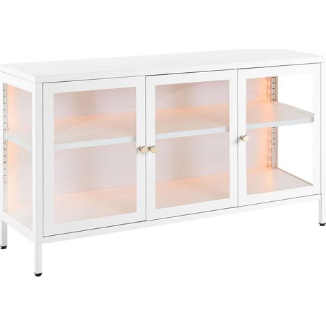 Credenza in metallo bianco 3 ante ripiani in vetro temperato Newport