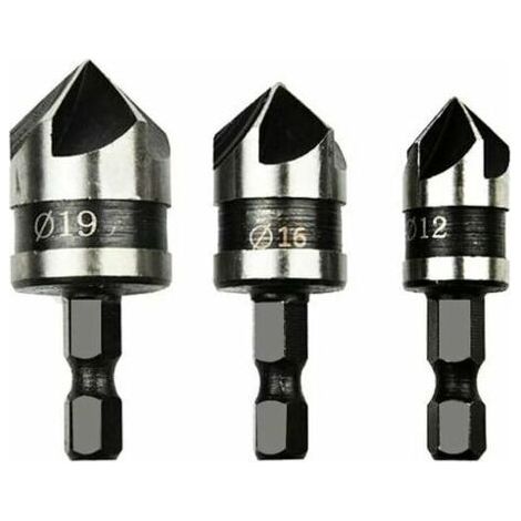 royaluxe -Outils de chanfreinage à cinq bords 3 ensembles d'outils de chanfreinage à 90 degrés à 5 bords, peuvent rapidement remplacer le foret à chanfreiner hexagonal en acier au carbone 1/4 (1/3)