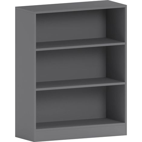Cambridge 3 Tier Low Bookcase Shelving Storage Unit, Grey
