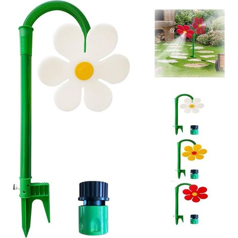 Arroseur d'eau Crazy Daisy pour enfants - Arroseur à 360° - Fleur dansante - Pour le jardin et les enfants - Jouet d'eau avec raccord de tuyau d'arrosage (B) (1/5)