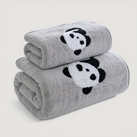 2-teiliges Set aus weichem und saugfähigem Panda-Handtuch und Badetuch,Material: Korallenvlies,Ideal zum Waschen von Gesicht und Körper (1/5)