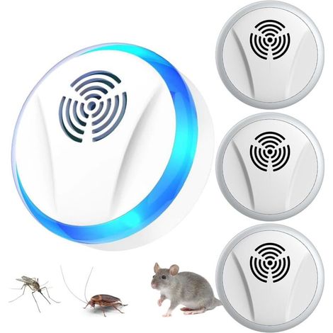 Ultrasonic Repellent Anti-Rodents Insects, Ultrasonic Anti Mosquito 4 Pack, Anti Mouse Ultrasonic, Powerful Ultrasonic Rat, Ultrasonic Mouse and Rats for Mites, Mosquitoes, Insects, Spiders, R