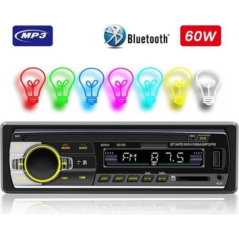Autoradio Bluetooth PRUMYA Lecteur MP3 commande vocale Trouver une voiture lumières colorées radio FM USB AUX EQ Avec télécommande (1/4)