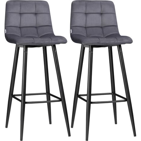 Juego de 2 taburetes de bar de cocina con patas antideslizantes, diseño moderno, patas de acero, funda de terciopelo, hasta 120 kg, 42 x 47 x 105 cm, gris