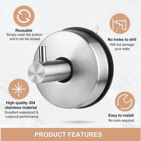 Lalago 4 Pièces Crochets à Ventouse en Acier Inoxydable 304 - Pour Fenêtres, Serviettes, Étanches, Sans Perçage - Supports Argent