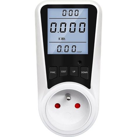 Prise Compteur d'énergie électrique avec 7 Mode, Max 3680W,Compteur d'énergie Wattmètre Prise,Compteur d'énergie avec l'écran d'affichage à cristaux liquides pour économie d'Energie -Blanc, (1/5)
