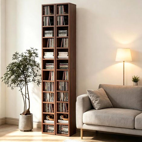 Mueble estrecho para CD de 12 niveles, 204 CD, marrón HAVRYA (1/5)
