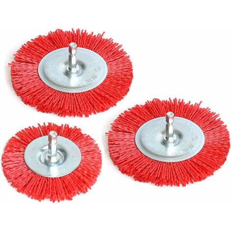 Lot de 3 brosses à fil abrasif en nylon assorties 7,6 cm \\/4 pour perceuse avec tige de 1 \\/4