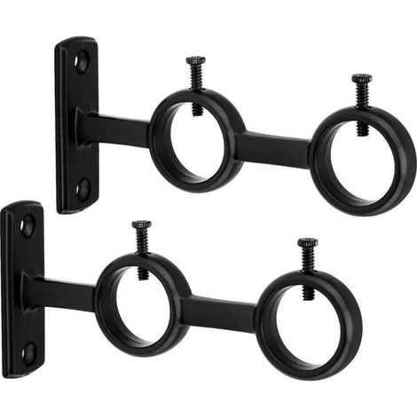 Support de tringle à rideau double, 2 pièces, fixation murale, pour tringle à rideau de diamètre 15-25 mm (noir) (1/5)