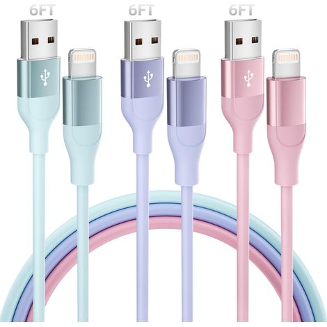 Câble Chargeur iPhone, 2M/Lot de 3, Charge Rapide Cord Lightning Cable Compatible avec iPhone 14 13 12 11 Pro Max XR XS X 8 7 6 Plus SE (1/5)