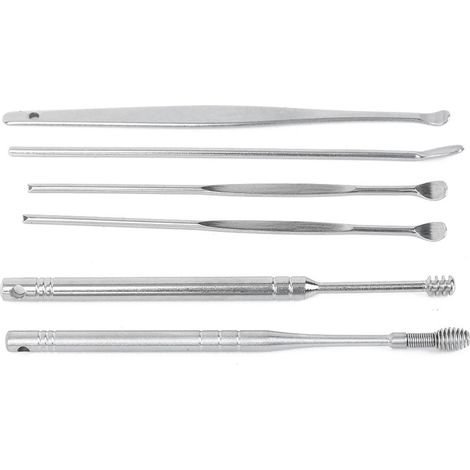 Lot de 6 cure-oreilles en acier inoxydable avec boîte. (1/5)