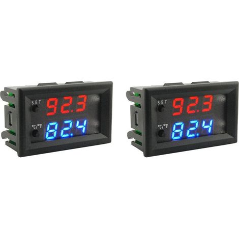 2 termostatos digitales W2809 de 12 V CA 110-220 V con sonda de control de temperatura y pantalla LED. (1/4)
