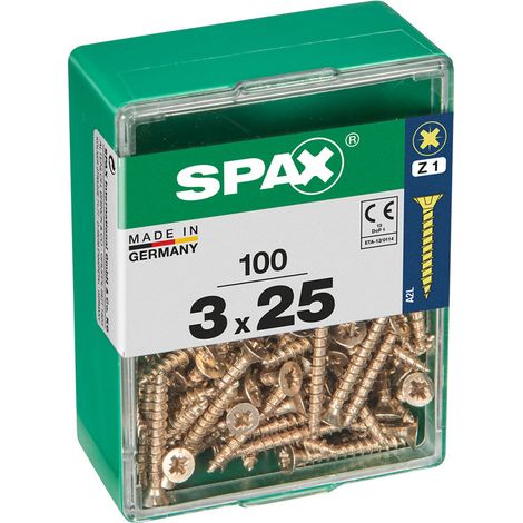 Boîte 100 Unités. Vis A Bois Spax Cab. Plat Yellox 3.0x25mm Spax (1/2)