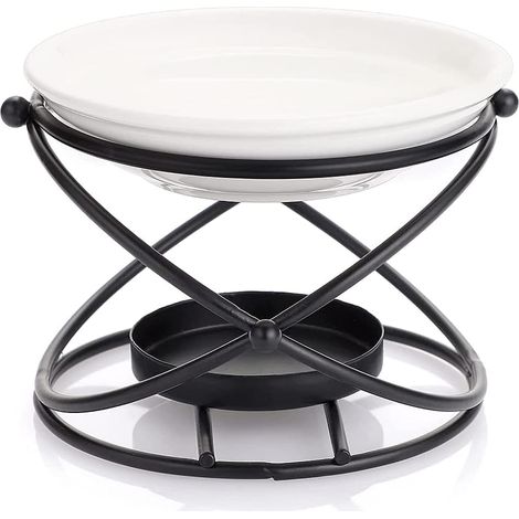 Brleur décoratif en métal pour huiles essentielles avec bol en céramique - Bougeoir décoratif pour la maison - Diffuseur d'armes - Brleur de bougie (noir)