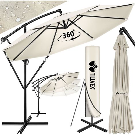 Tillvex – Parasol déporté 3m avec manivelle – Protection UV 50+ – Armature en aluminium – Inclinaison réglable – Pied stable 100x100cm