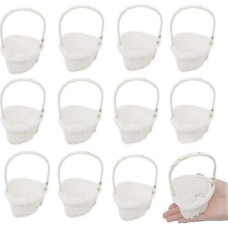 Lot de 12 mini paniers tressés en forme de cœur avec poignées, paniers à fleurs tubulaires en plastique, paniers à bords tressés, style champêtre raffiné, paniers portables pour la cueillette de légum (1/4)