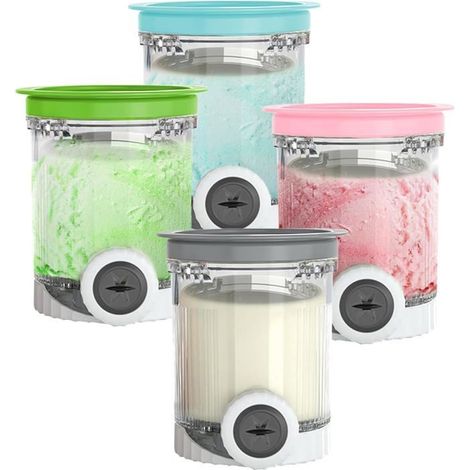 Lot de 4 Pots à Glace Compatibles pour Ninja NC700 NC701 - Récipients pour Pintes Ninja Creami Swirl et Couvercle - Sans BPA