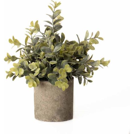 Eucalyptus Plant in Stone Effect Pot Artificial Plant - Plastic - L19 x W19 x H23 cm - Green