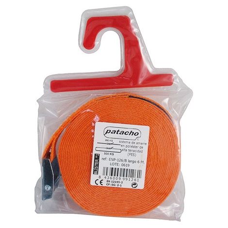 cinta de amarre. poliéster. hebilla metálica. naranja. tipo trinquete. ancho 25mm - patacho (1/3)