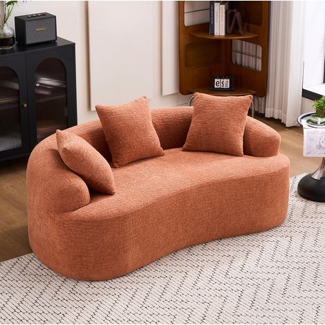 Divano modulare a 2 posti in schiuma, moderno divano arrotondato con 3 cuscini, ideale per piccoli spazi e appartamenti, ciniglia arancione (1/5)