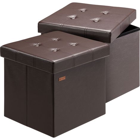 CASARIA® Hocker mit Stauraum Faltbar Deckel Gepolstert 38x38cm Klein Schlafzimmer Wohnzimmer Flur Sitzhocker Fußhocker Polsterhocker  M - 2er Set Braun