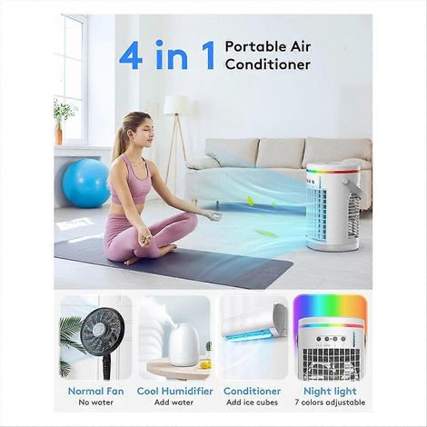 Climatiseur portable mini évaporatif avec télécommande, refroidisseur d'air silencieux pour pièce, bureau et camping, économie d'énergie, sans installation (1/5)