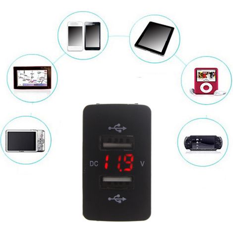 Adaptateur Chargeur Téléphone Voiture 2 Ports USB 12-24V Affichage Voltage Sécurisé Pour Civic CR Fit CITY Rouge (1/5)