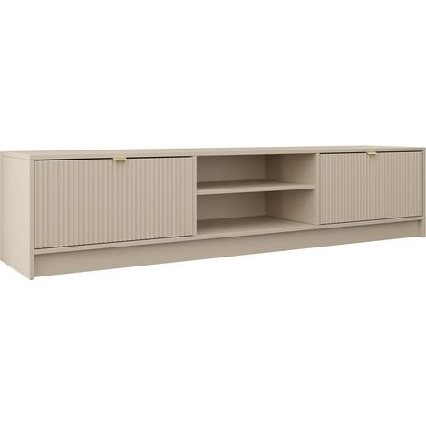 Meuble TV Comfivo Larmire 104 – Beige – Dimensions 180x40x40cm – Stratifié et MDF – Ouvertures pour câbles